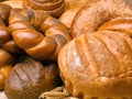 Closeup of a beautiful still-life from bread, pastry products wi Royalty Free Stock Photo