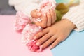 Beautiful woman`s nails with manicure Royalty Free Stock Photo