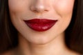 Closeup Beautiful Woman Lips With Red Lipstick. Beauty Makeup Royalty Free Stock Photo