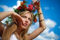 Closeup of beautiful young female with flower Royalty Free Stock Photo