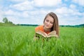 Closeup of a beautiful young woman reading book at park Royalty Free Stock Photo