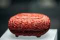 Closeup of beautifully carved red lacquer box from ancient China Royalty Free Stock Photo