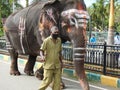 Closeup of beautifully decorated real Elephant at famous Shiva Temple Male Mahadeshwara Hill