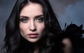 Closeup beauty portrait in cool tones. Beautiful young woman in dark way in the cloud of smoke Royalty Free Stock Photo