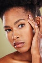 Closeup beauty, portrait and skincare black woman in studio with soft, radiant and glow on skin. African, model and