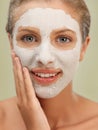 Closeup beauty portrait woman with facial mask