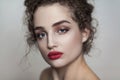 Closeup beauty portrait of young beautiful fashion model with co Royalty Free Stock Photo