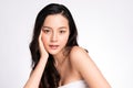 Closeup Beauty Woman face Portrait, Beautiful Young Asian Woman with Clean Fresh Healthy Skin, Facial treatment. Cosmetology,