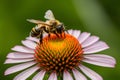 Closeup of bee delicately perched on colorful blooming flower Royalty Free Stock Photo
