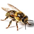 Closeup Bee isolated on white background. Macro shot of a bee,AI generated Royalty Free Stock Photo