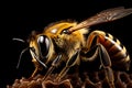 A closeup bee photo captured with macro photography unveils the intricate world of this fascinating insect.