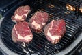 Closeup of a beef steak on the grill. Shallow depth of field Royalty Free Stock Photo