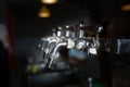 Closeup beer cold tap in pub