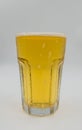 Closeup beer in glass on white background