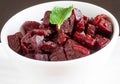 Closeup of Beetroot curry or thoran gravy,vegetarian dish from South India.Top vew,isolated on dark background
