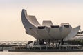 Closeup of beige lotus or shell shaped ArtScience museum in Singapore