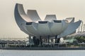 Closeup of beige lotus or shell shaped ArtScience museum in Singapore