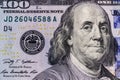 Closeup of Ben Franklin on a one hundred dollar bill for background II