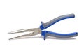 Closeup bent pliers holding pulling white background