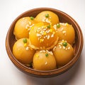 Closeup Besan Peda, a sweet treat enriched with ghee.