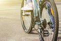 Closeup of a bicycle gears mechanism and chain on the rear wheel of mountain bike. Royalty Free Stock Photo