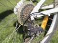 Closeup of a bicycle gears mechanism on the rear wheel Royalty Free Stock Photo