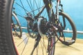 Closeup bicycle. over light and vintage tone [blur and select focus background