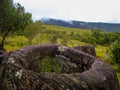 Closeup of big ancient stone jar, Laos