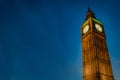 Closeup of Big Ben against the dark blue sky at night with copy space in Westminster, London, England, UK Royalty Free Stock Photo