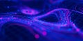 Closeup of Big data swirl patterns in futuristic cyberspace. Whirl flow of data in quantum digital network. Neon qubit