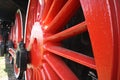 Big, red wheel of steam locomotive Royalty Free Stock Photo