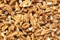 Closeup of big shelled walnuts pile. Nuts are a source of vegetable protein Royalty Free Stock Photo