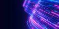 Closeup of bigdata light speed flow. Abstract digital data stream of quantum computing. Cyberspace of qubit trail waves