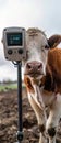 Closeup of a biometric scanner for cattle identification capturing the use of AI for tracking and management great for secure