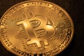 Closeup Bitcoin, gold coin Crypto currency. Blockchain and crypto concept. Bitcoin Digital money