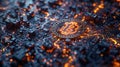 Closeup of the Bitcoin mining process showcases the intricate network of computers and algorithms that power the decentralized