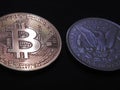 Bitcoin and antique Silver Morgan Dollar