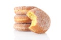 Closeup bite missing from lemon paczki donut Royalty Free Stock Photo