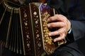 a closeup of a black bandoneon in the process of playing Royalty Free Stock Photo