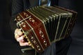 a closeup of a black bandoneon in the process of playing Royalty Free Stock Photo