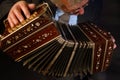 a closeup of a black bandoneon in the process of playing Royalty Free Stock Photo