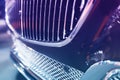 closeup of black classic car chrome radiator grill intake cooling air system Royalty Free Stock Photo