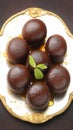 Closeup Black Gulab Jamun, a rich and syrupy delicacy. Royalty Free Stock Photo