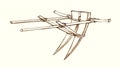 Pencil drawing. Vintage wooden plow Royalty Free Stock Photo
