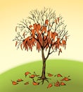 Vector drawing. Withered tree with fallen leaves Royalty Free Stock Photo