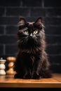 Fluffy Feline Perfection: A Closeup of a Proud Obsidian Kitten o