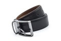 black leather belt for men rolled on white background Royalty Free Stock Photo