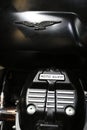Closeup of black Moto Guzzi logo and engine Royalty Free Stock Photo