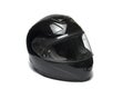 Closeup black motorcycle helmet white background Royalty Free Stock Photo