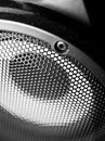 Closeup of a black speaker sub woofer Royalty Free Stock Photo